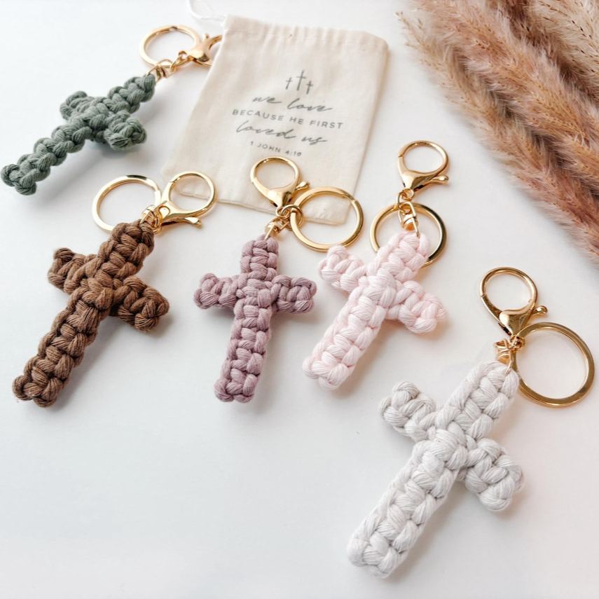 Macrame Cross Keychain