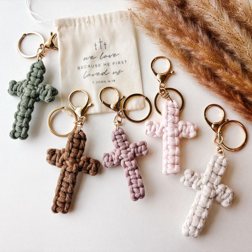 Macrame Cross Keychain