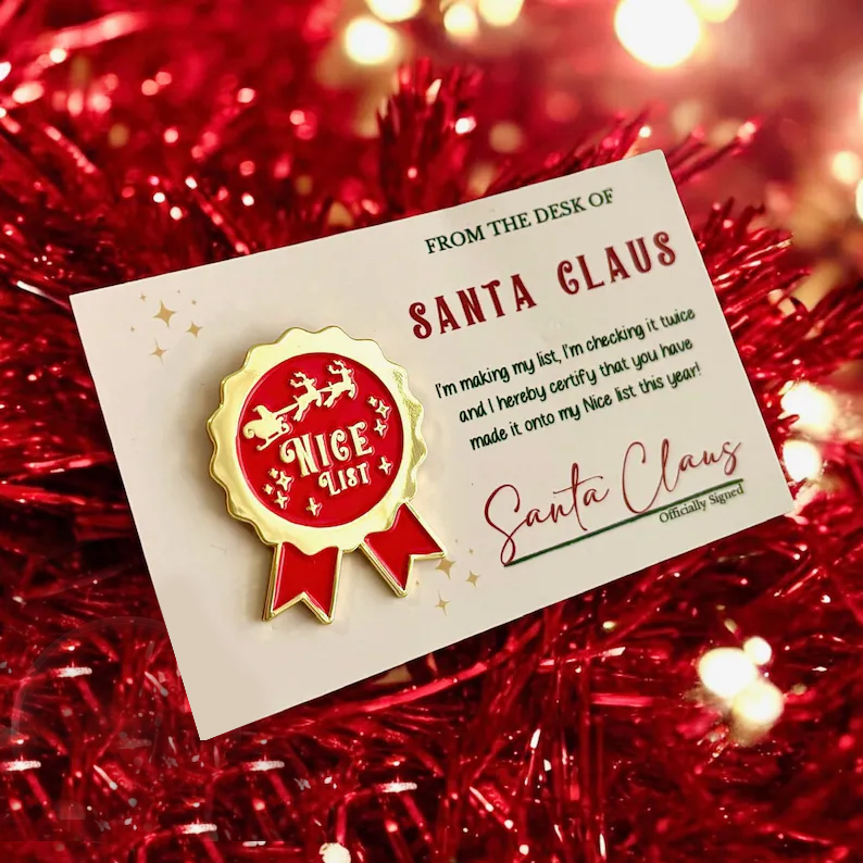 Santa Nice List Pin Badge