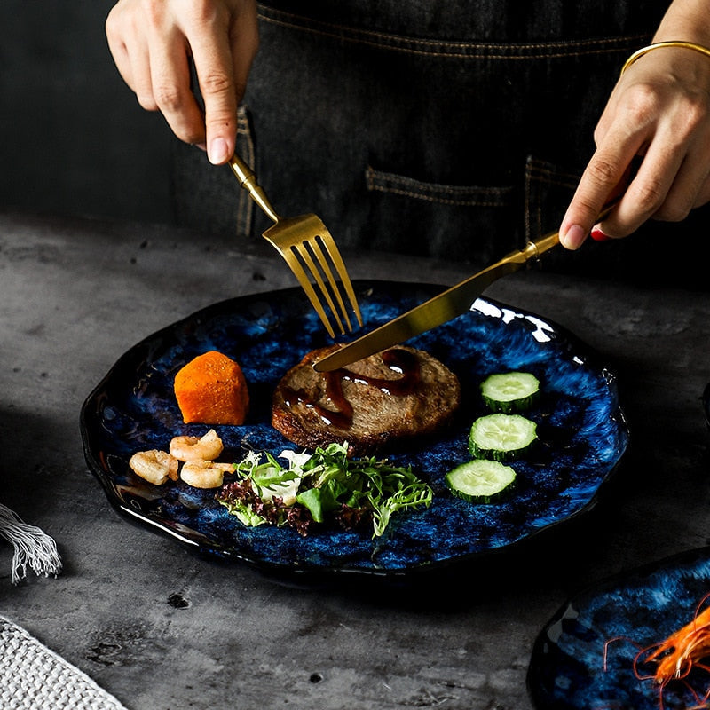Ceramic Dinner Plates And Bowls Blue Dishes Creative Dinnerware Set-Grand Kitchen
