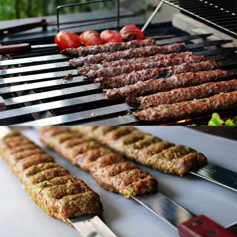 BBQ Skewers Barbecue Grill Forks Long Handle Flat BBQ Accessories Tool-Grand Kitchen