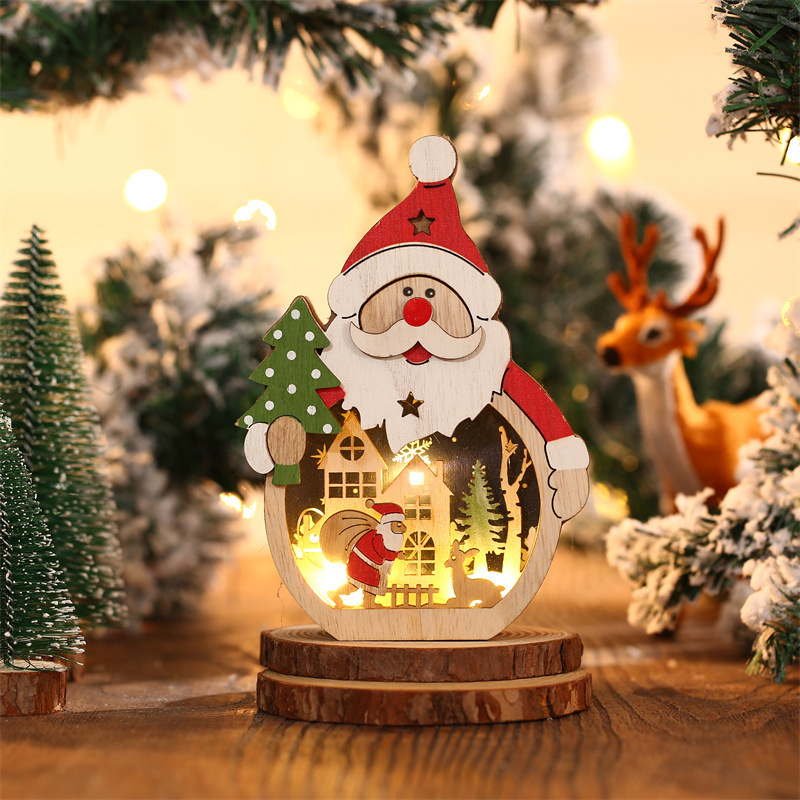 Santa Claus Lantern - Wood LED Christmas Ornaments