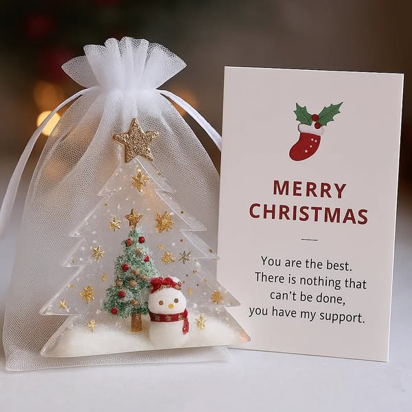 Resin Snowman & Tree with Greeting Card