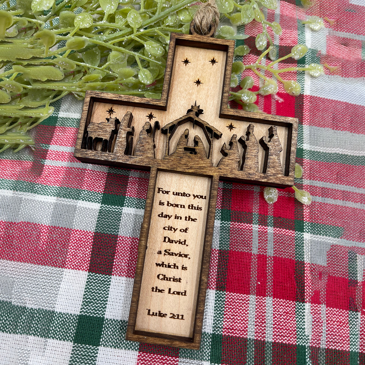Nativity Cross Scripture Christmas Ornament - Religious Luke 2:11
