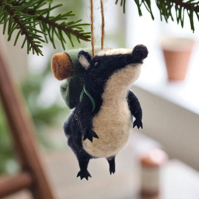 Handmade Felt Badger Ornament 