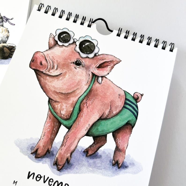 2025 Swimsuit Calendar Cute Animals Watercolor Funny Illustrated Wall Calendar