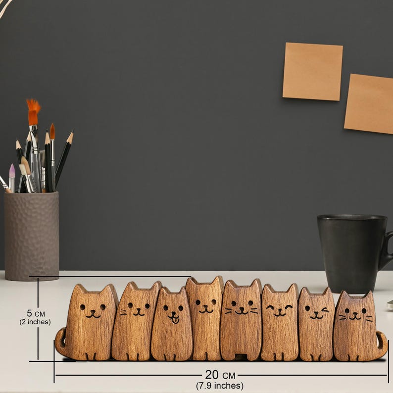 Hand-Carved Wooden Cat Figurine
