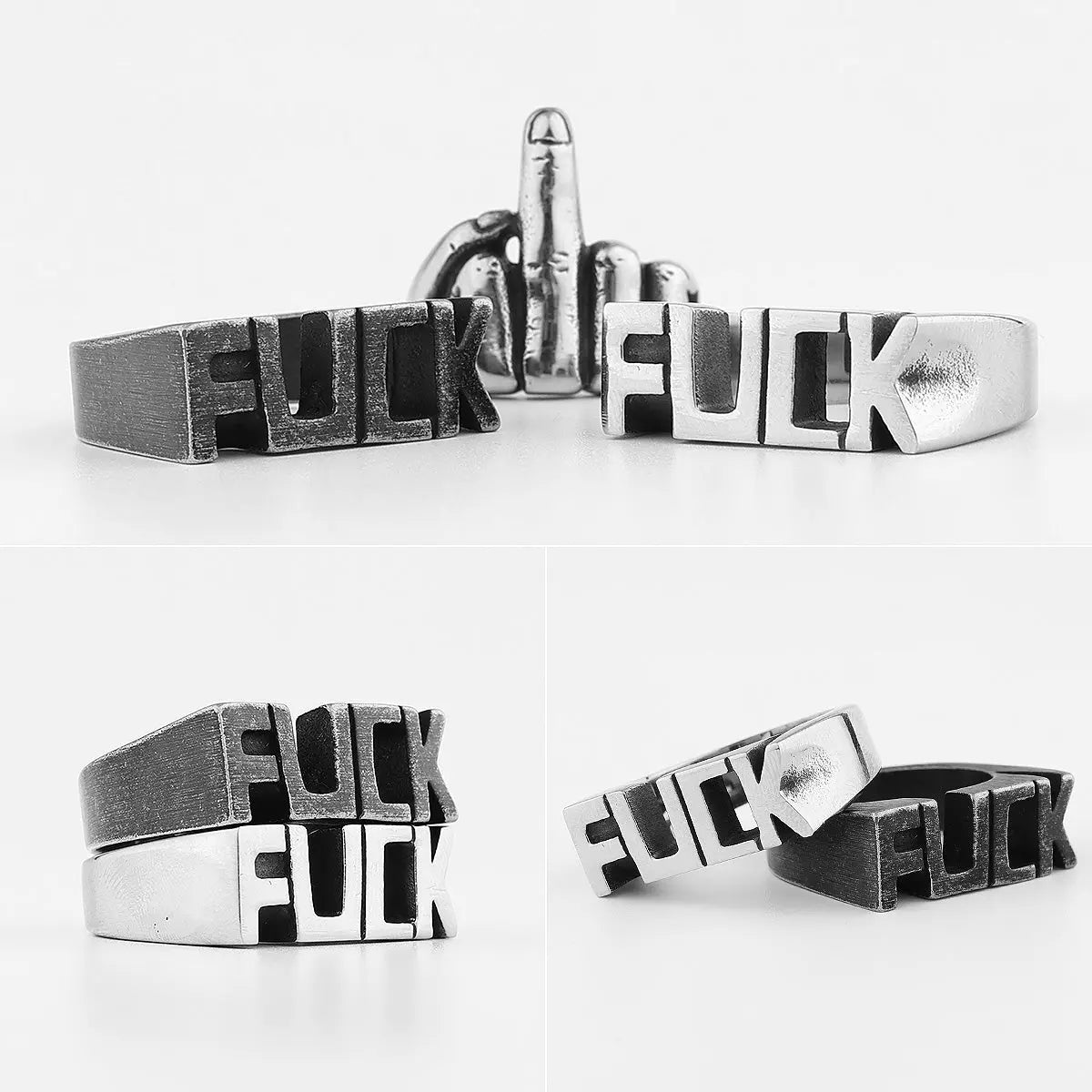 The F Word Punk Retro Stainless Steel Rings