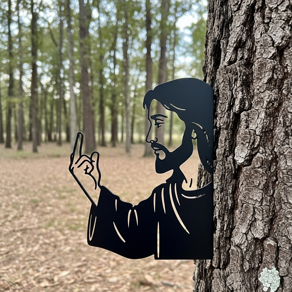 Peek-a-Boo Flipping Off Bigfoot Metal Sign