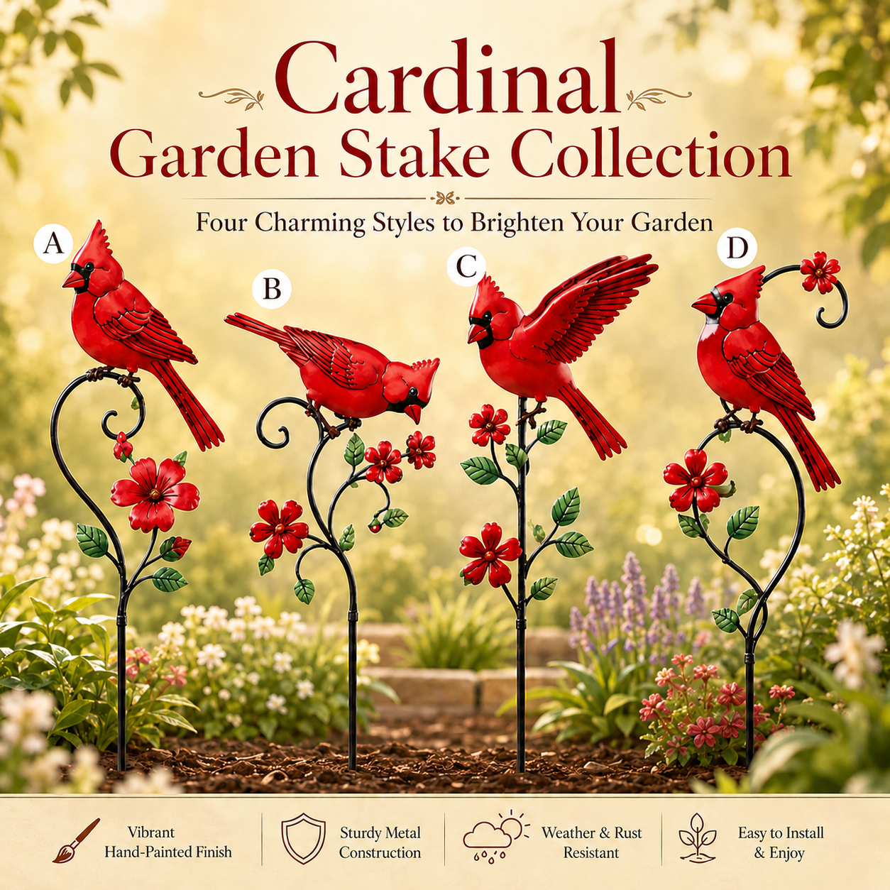 🐦 Red Cardinal Garden Stake Decoration
