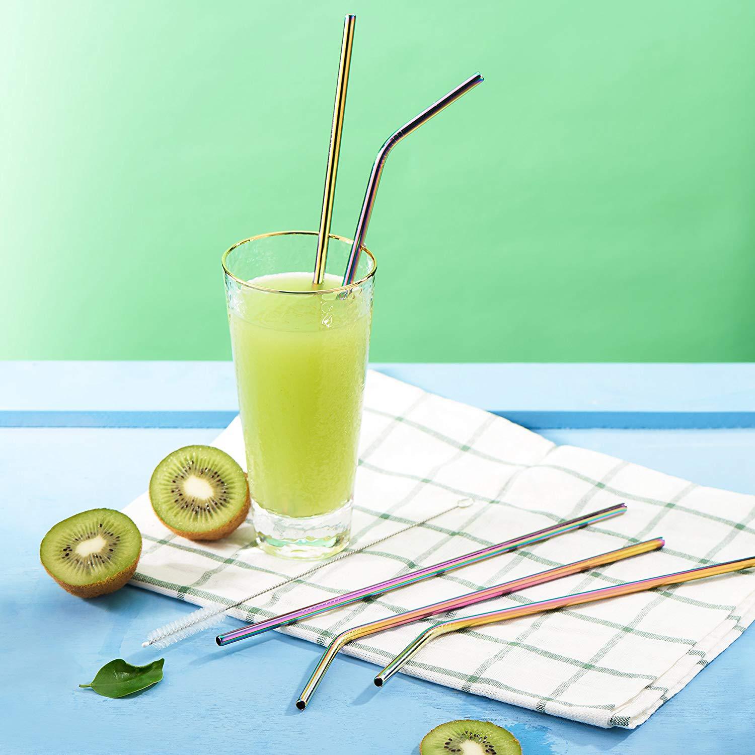 Stainless Steel Color Reusable Metal Straws Set with Cleaner Brush-Grand Kitchen