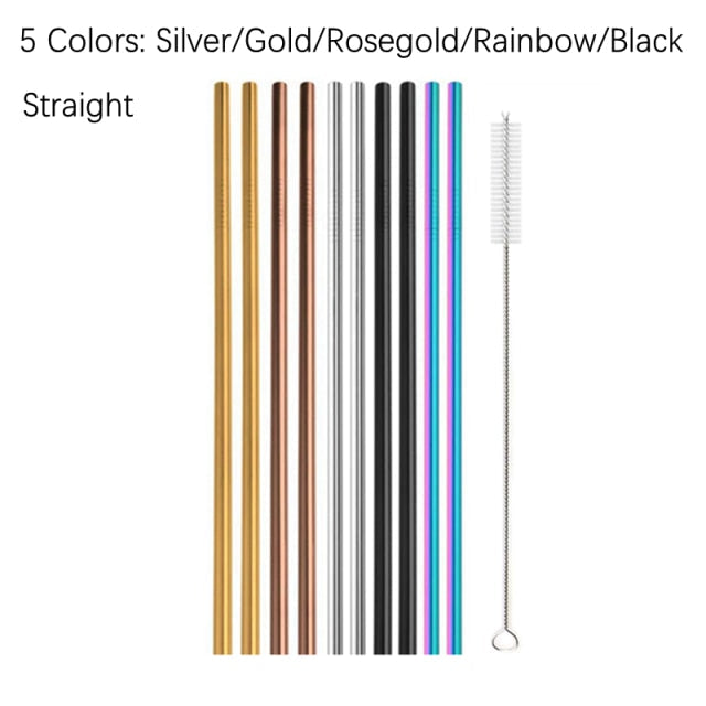 Stainless Steel Color Reusable Metal Straws Set with Cleaner Brush-Grand Kitchen
