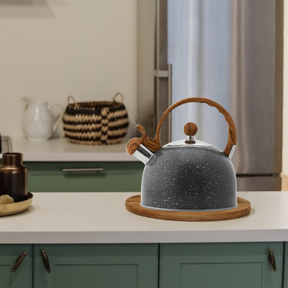 85oz Black Stainless Steel Kettle Teapot With Wood Grain Handle-Grand Kitchen