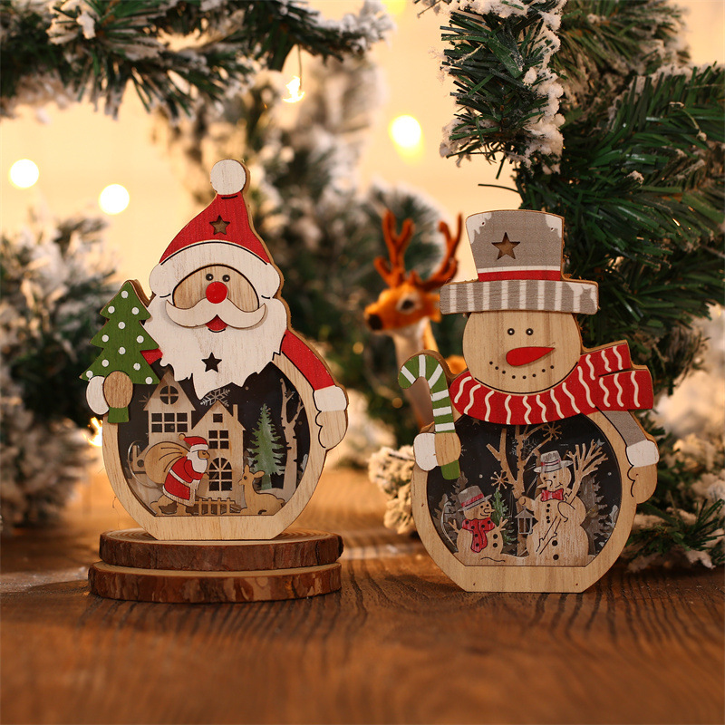 Santa Claus Lantern - Wood LED Christmas Ornaments