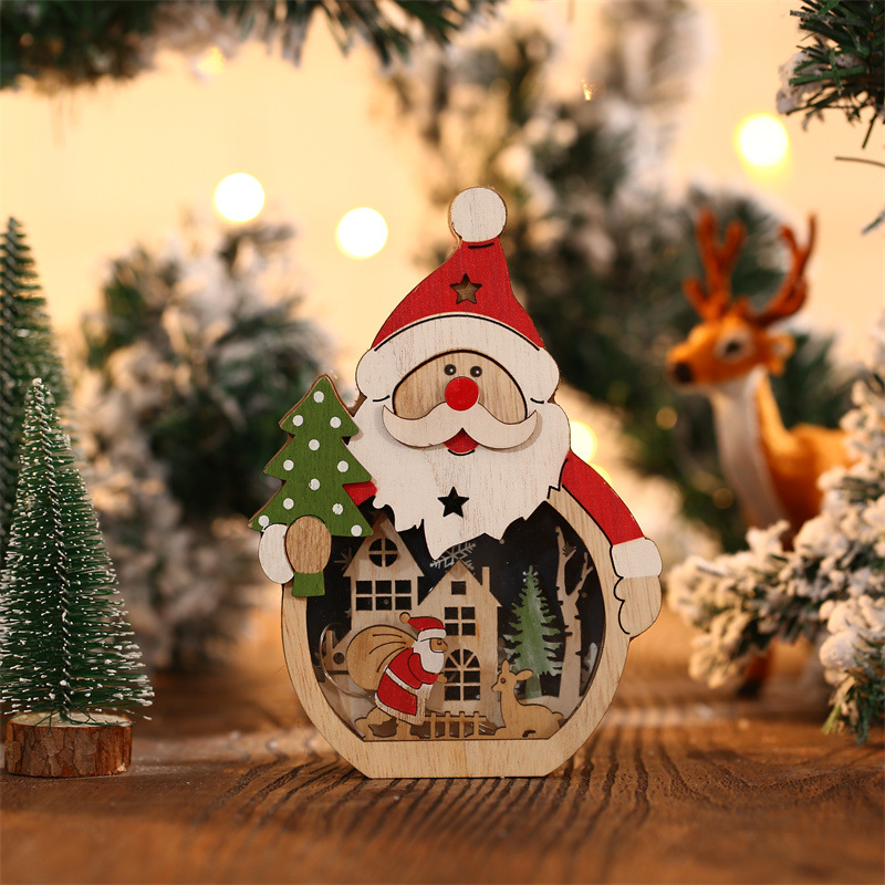 Santa Claus Lantern - Wood LED Christmas Ornaments