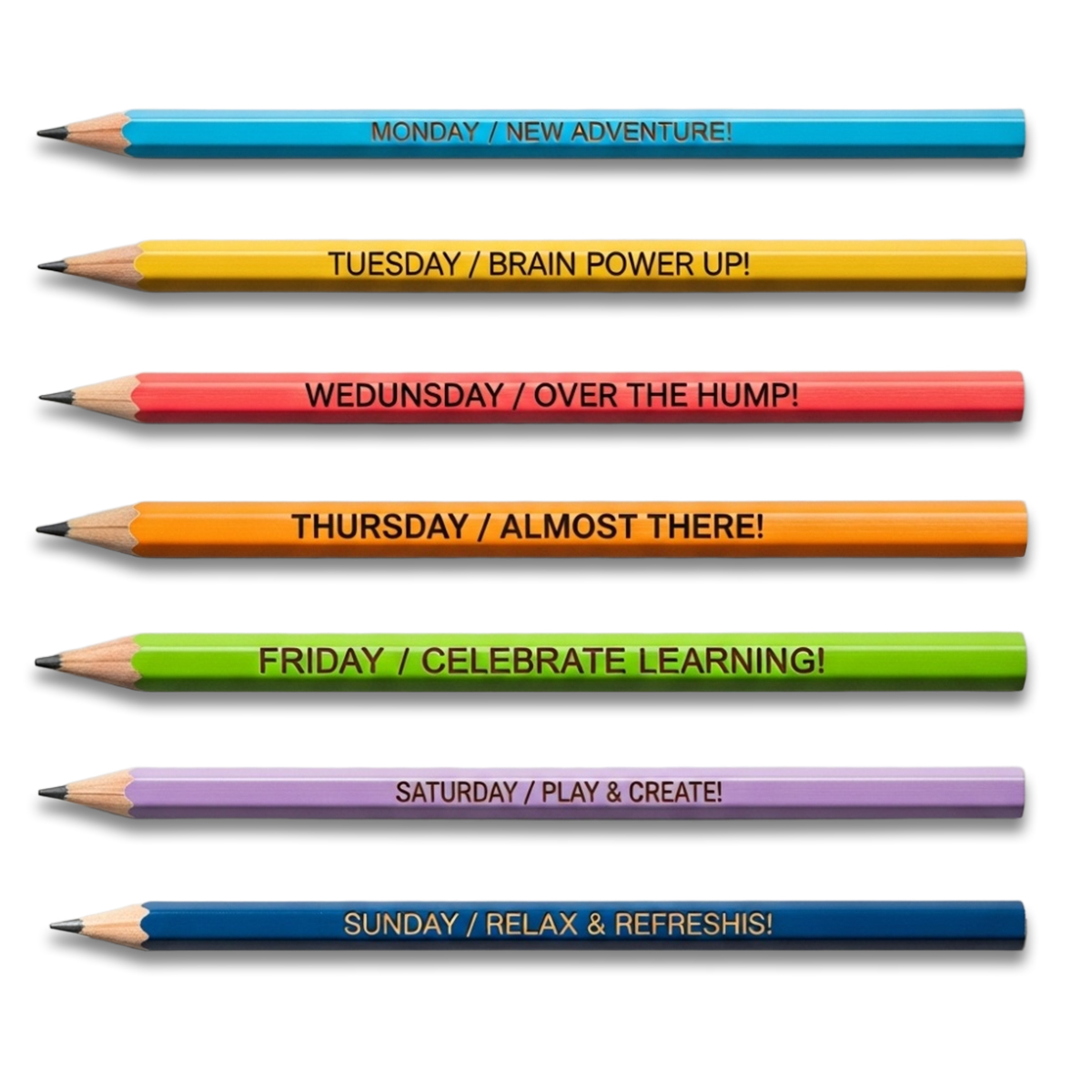 Weekly Motivation Engraved Pencil Set - 7 Days of Inspiration!