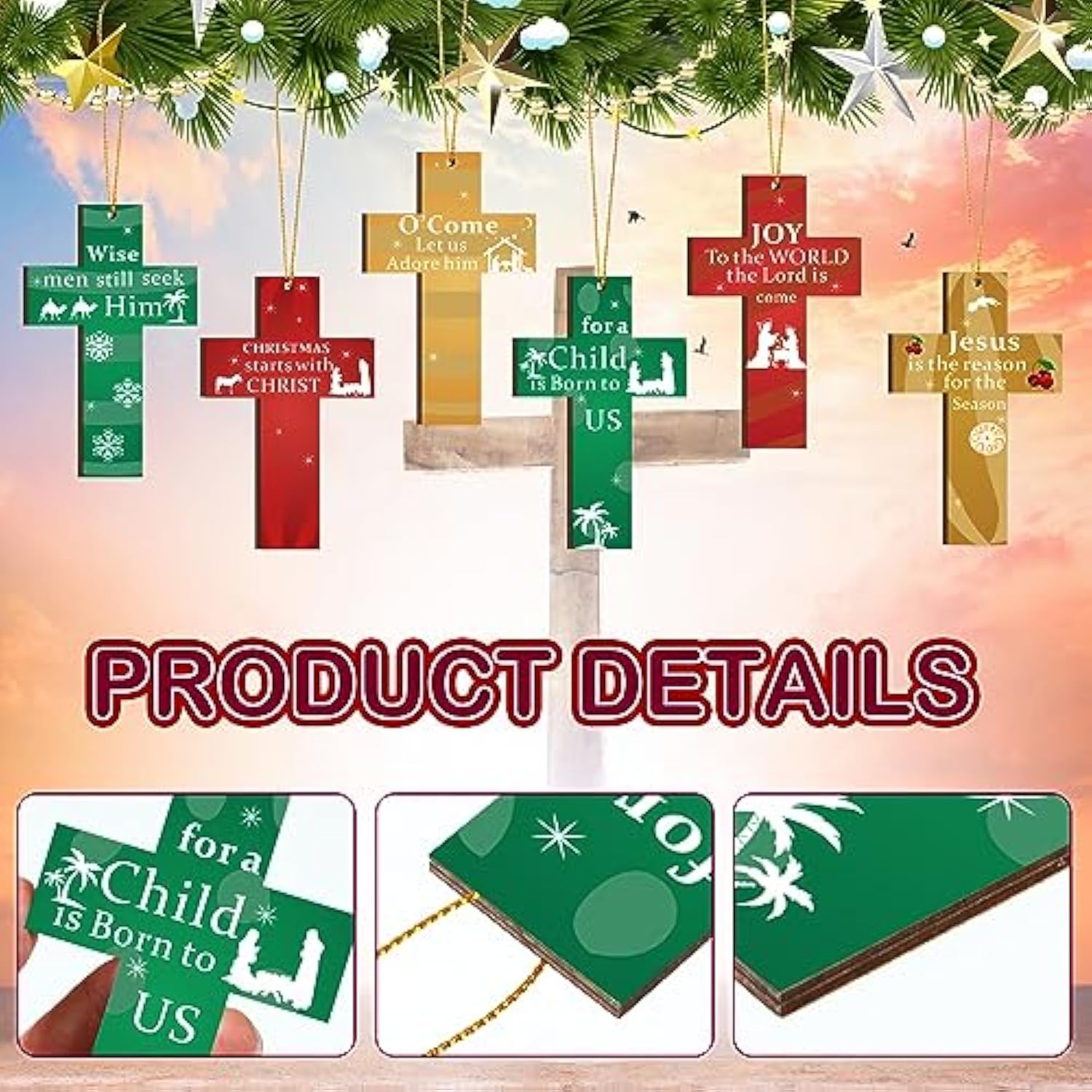 24 Pcs Nativity Wooden Cross Hanging Ornaments