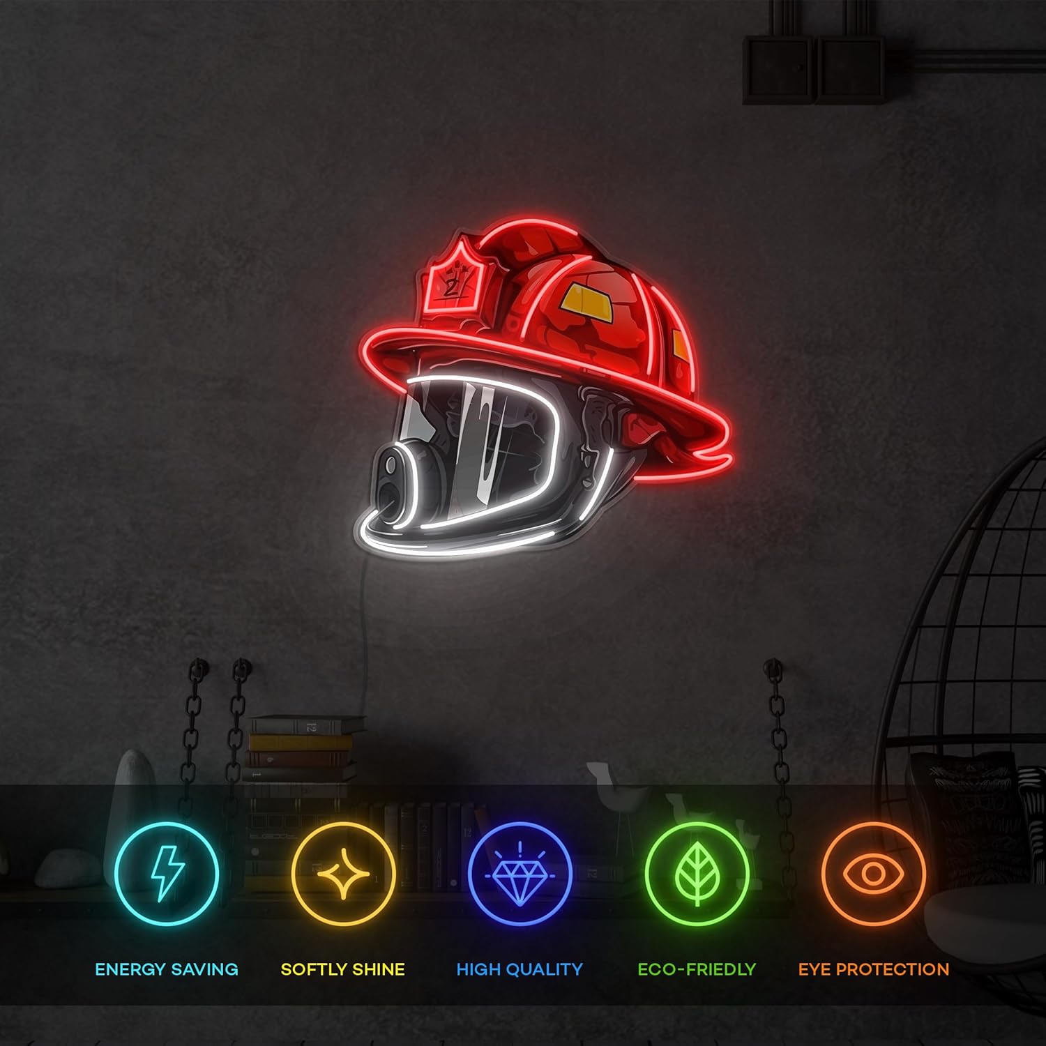 Firefighter Helmet Neon Sign