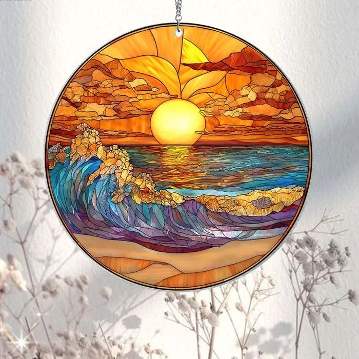 🔥LAST DAY BIG SALE--Acrylic Beach Sunset Suncatcher Ornament