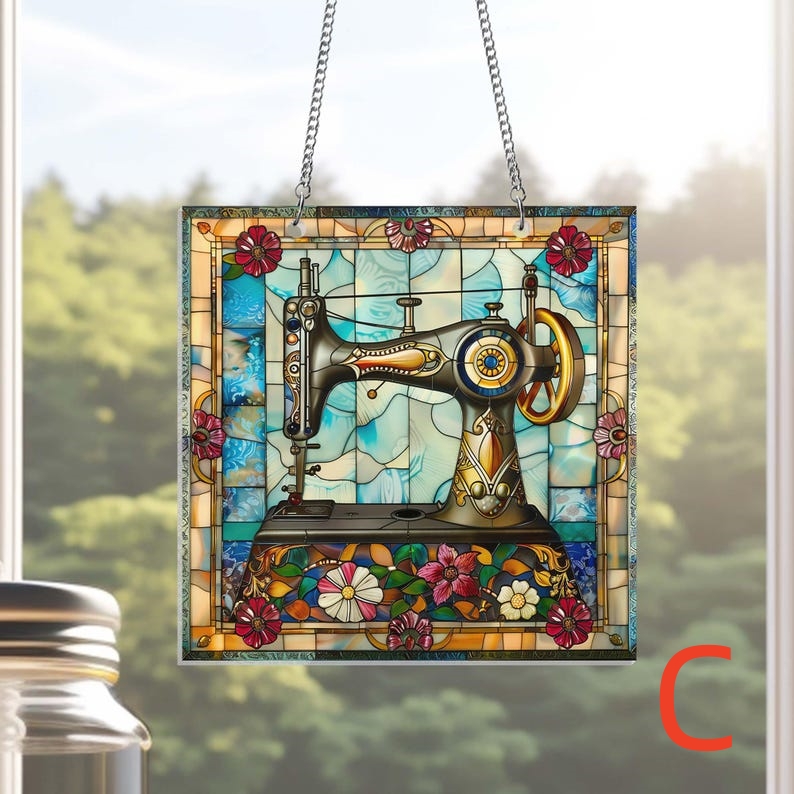 Cute Sewing Machine Suncatcher Ornament