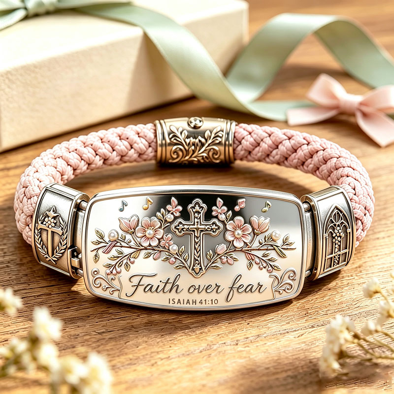 Faith Over Fear Bracelet – Christian Cross Bracelet Inspired by Isaiah 41:10, Hope, Courage & Divine Strength