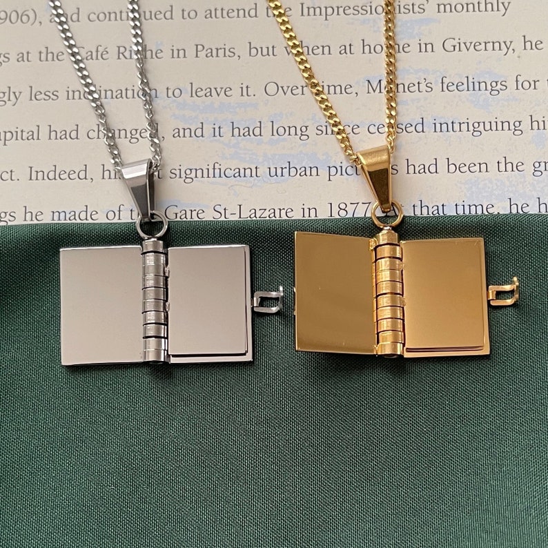 Book Lovers Necklace - Engraved Openable Book Chain Pendant Necklace