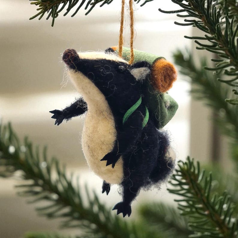 Handmade Felt Badger Ornament 