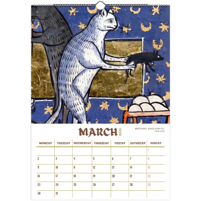 Funny Mediaval Cat Calendar 2026