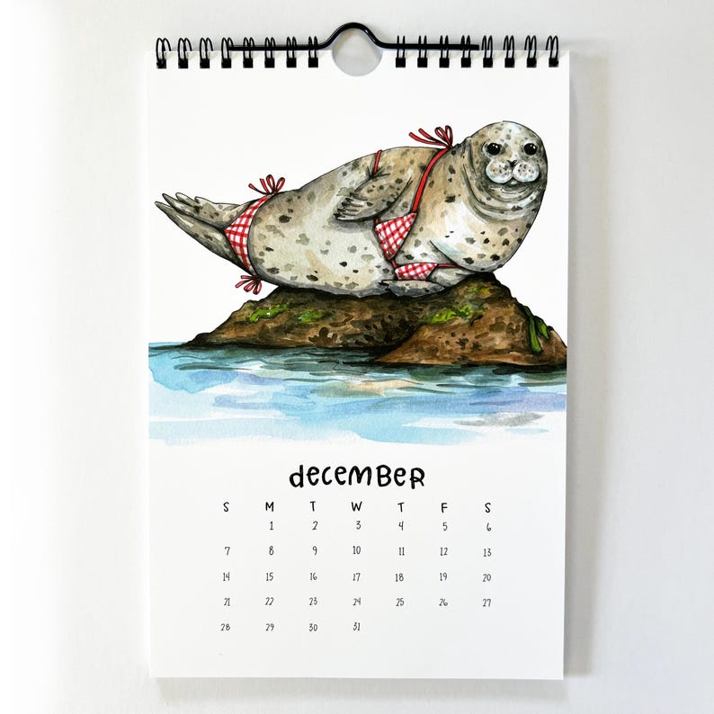 2025 Swimsuit Calendar Cute Animals Watercolor Funny Illustrated Wall Calendar