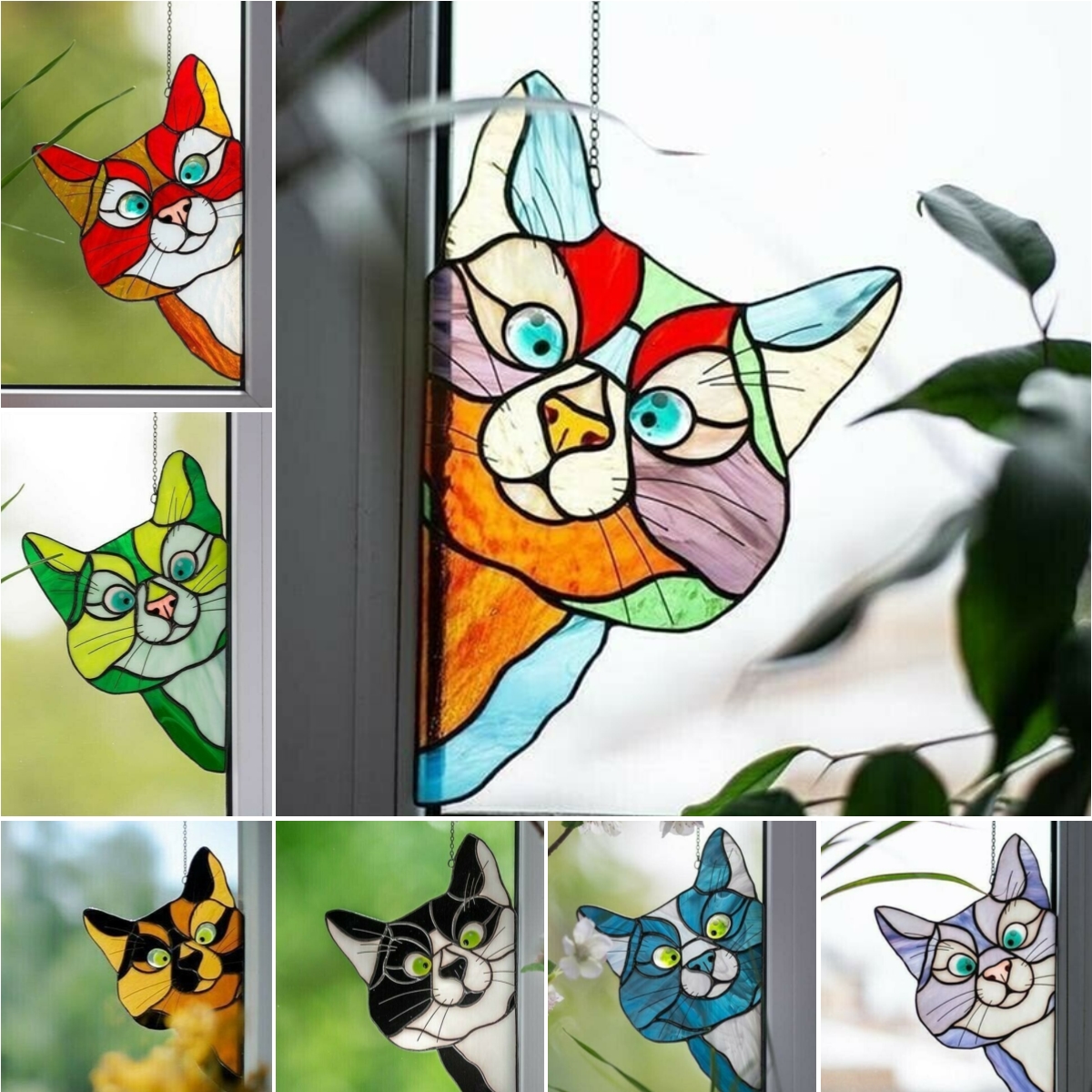 😻Handmade Stain Cat Suncatcher For Window