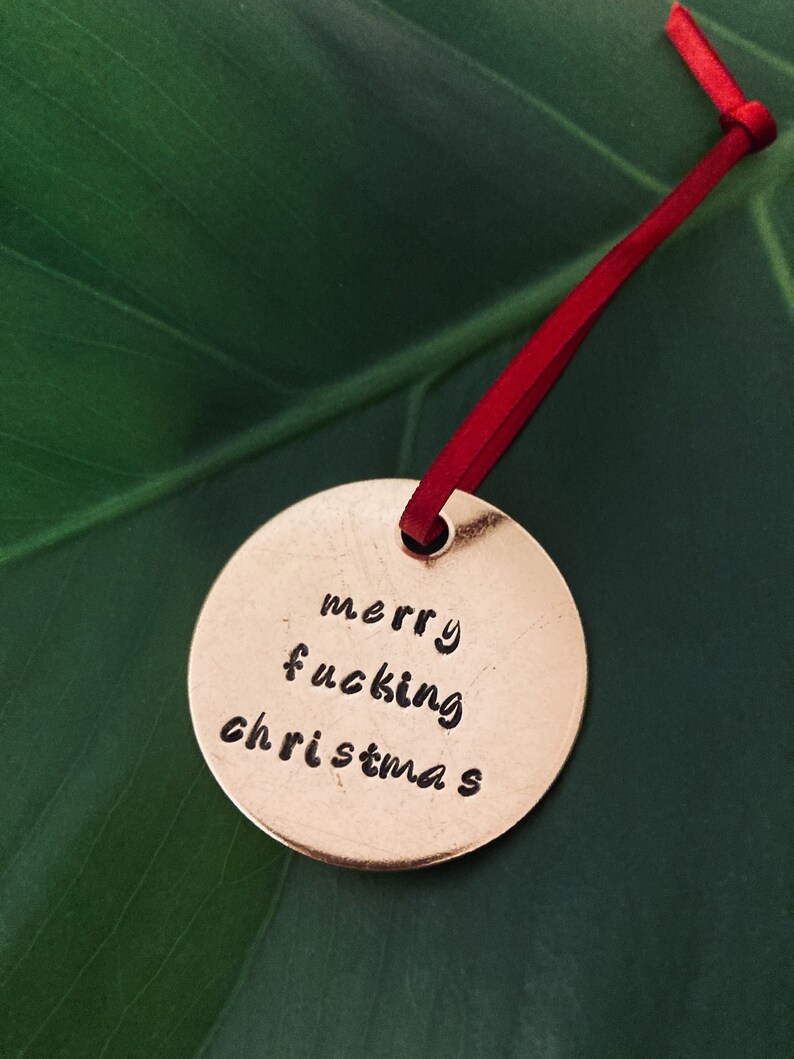Hand Stamped Funny Christmas Tree Ornament