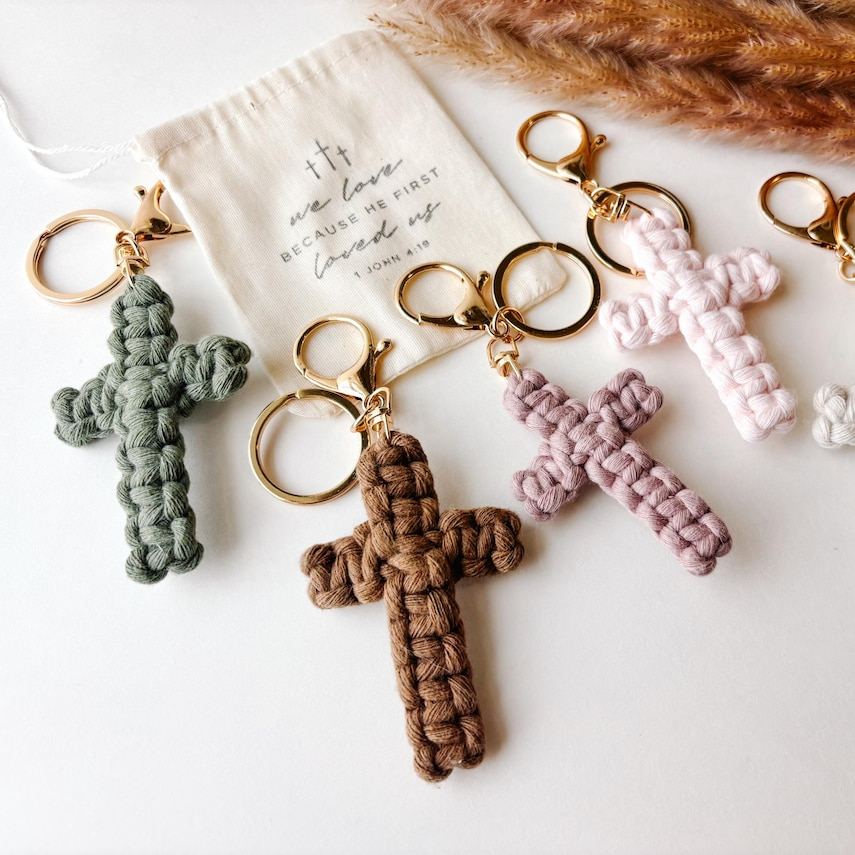 Macrame Cross Keychain