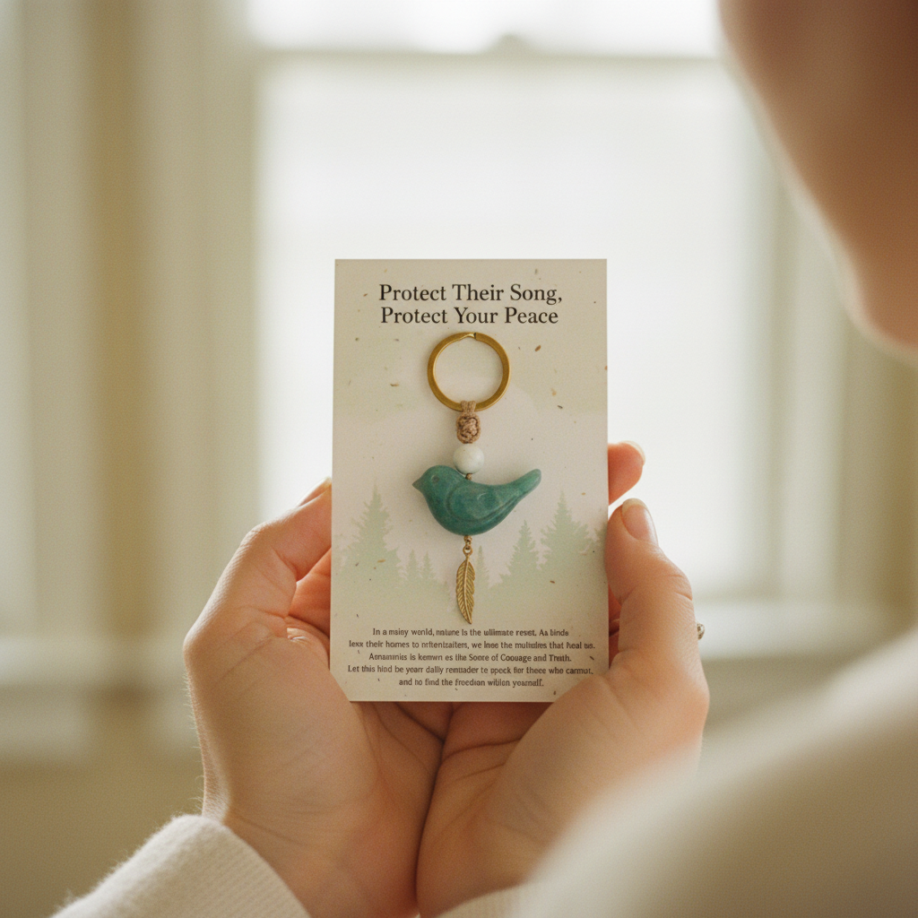 Song of Nature: Amazonite Bird Keychain for Peace & Courage