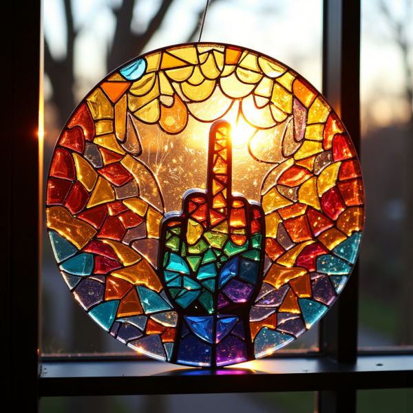 Middle Finger Stained Glass Suncatcher – Say It with Sunlight