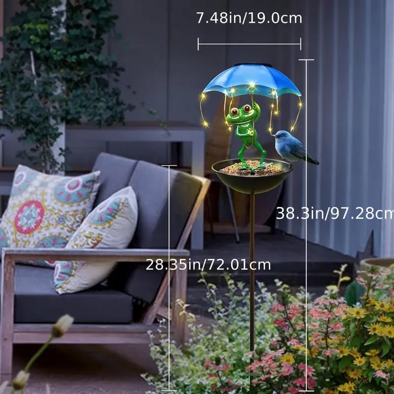 Solar-Powered LED Animal Umbrella Light with Bird Feeder