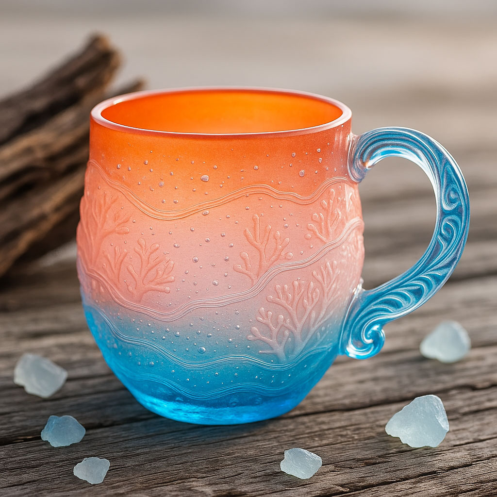 ​​"Ocean Whisper" Coral Glass Cup