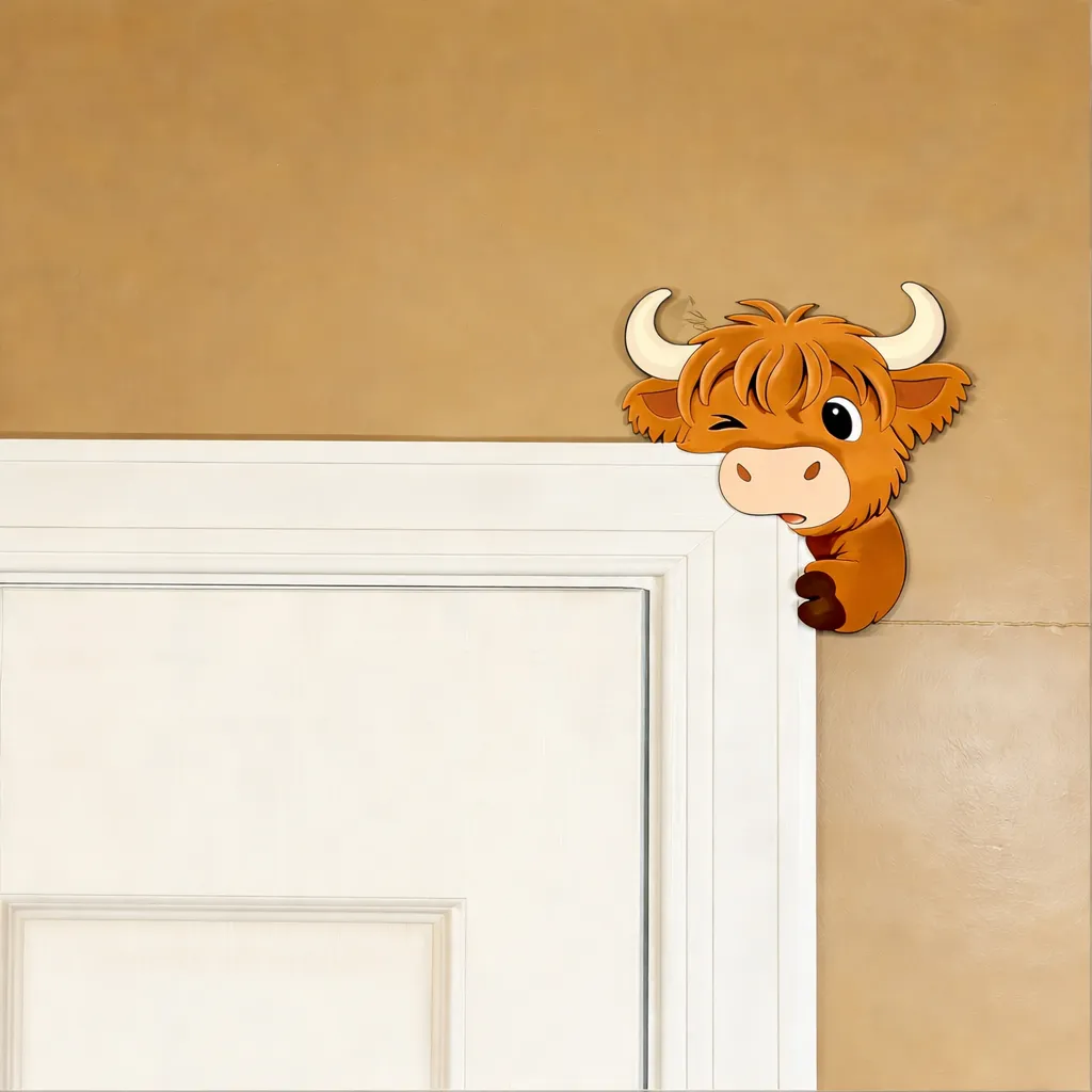 Highland Cow Doorframe Decoration – A Peek-a-Boo from the Pasture