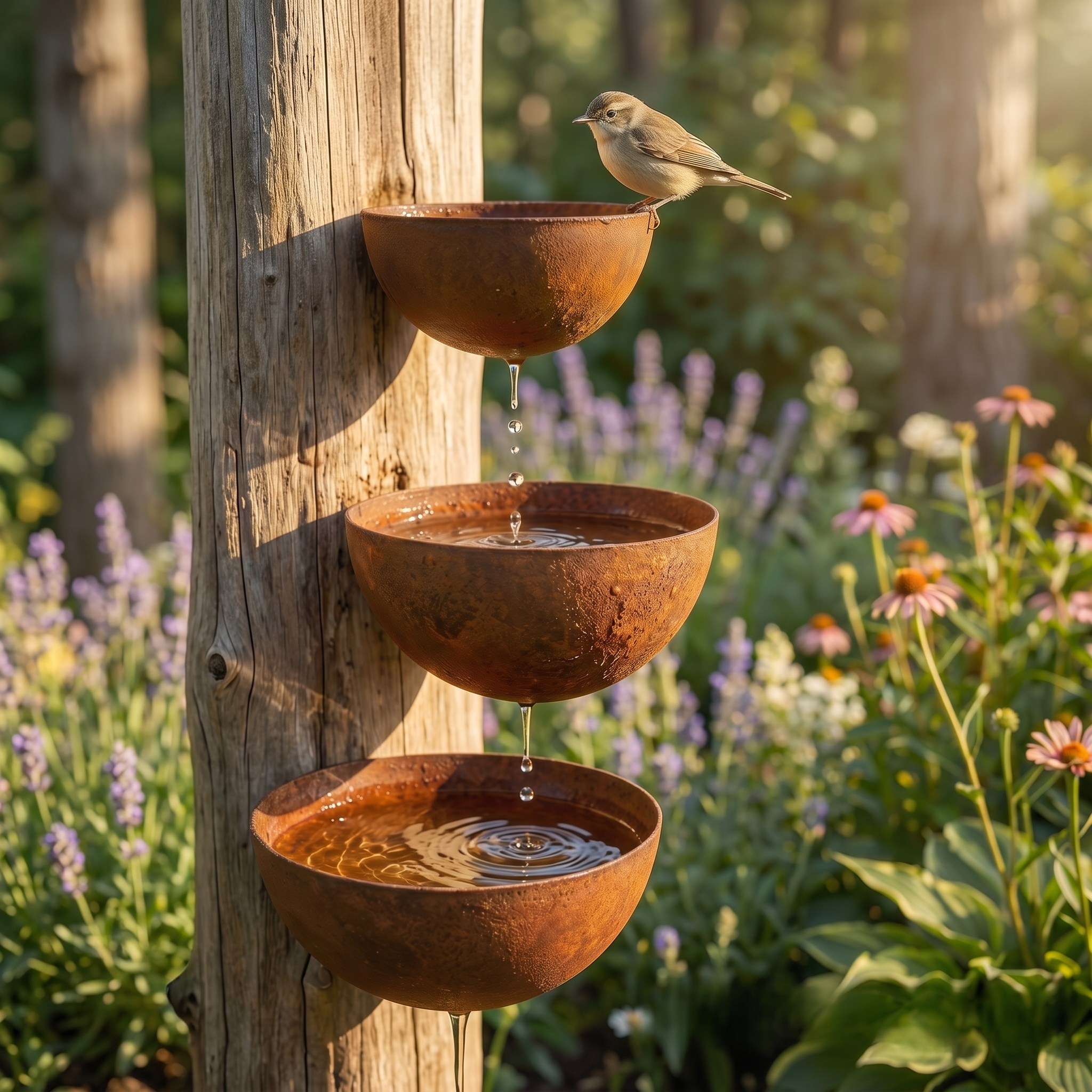 Set of 3 Metal Rain Catcher-Metal Bird Bath Pollinator 