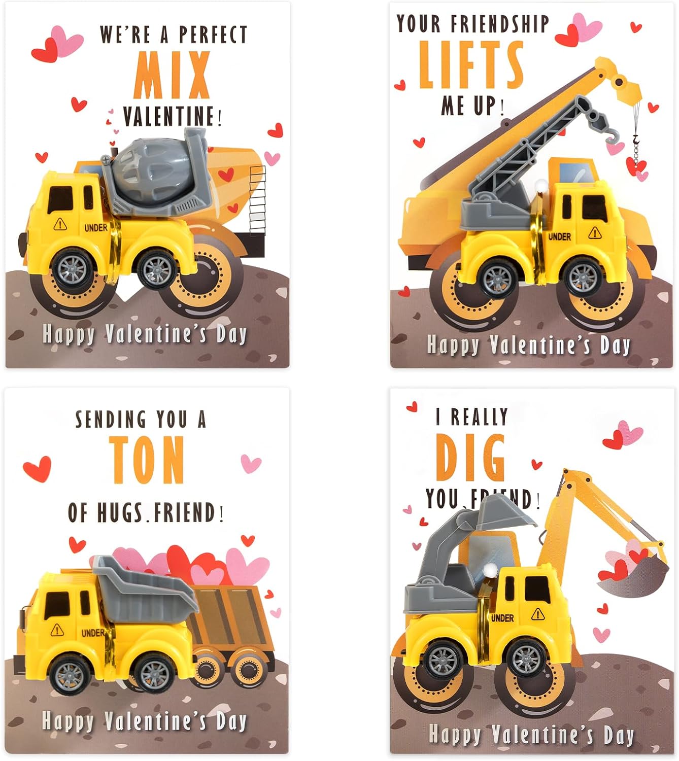 🚐24 Construction Vehicles Toys Card - Valentines Cards for Kids