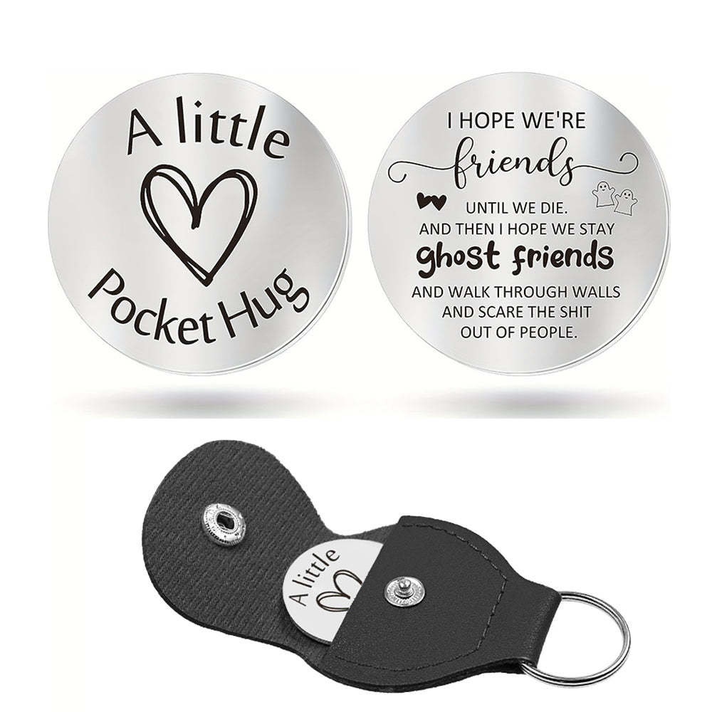 Double Sided Engraved Pocket Hug Token with Leather