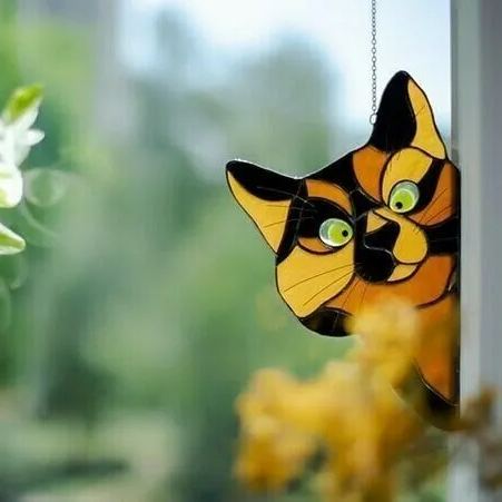 😻Handmade Stain Cat Suncatcher For Window