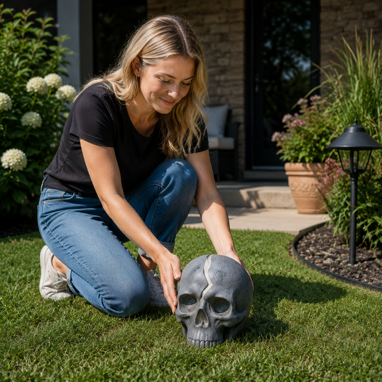 💀 Cracked Skull Solar Garden Light