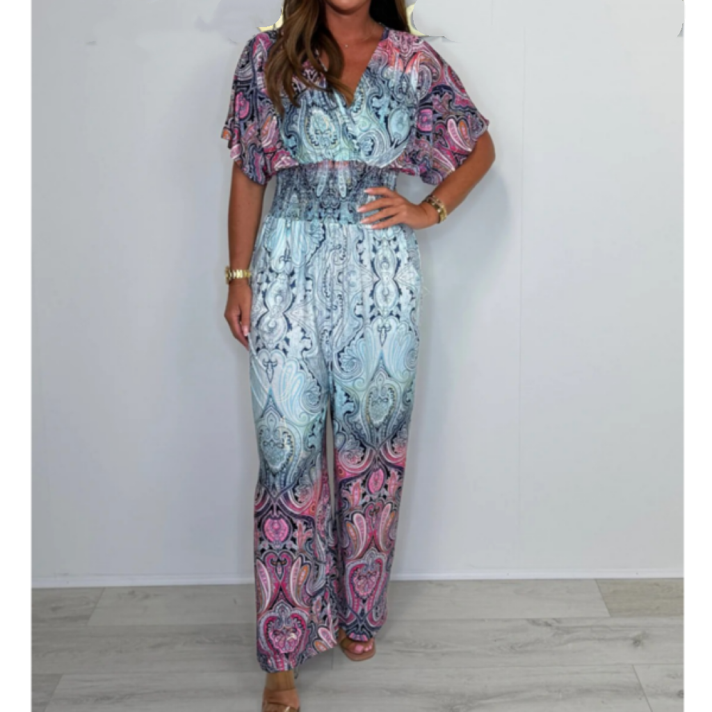 🌷 Summer Hot Sale 50% Off - Bohemian Print Wide Leg Jumpsuit