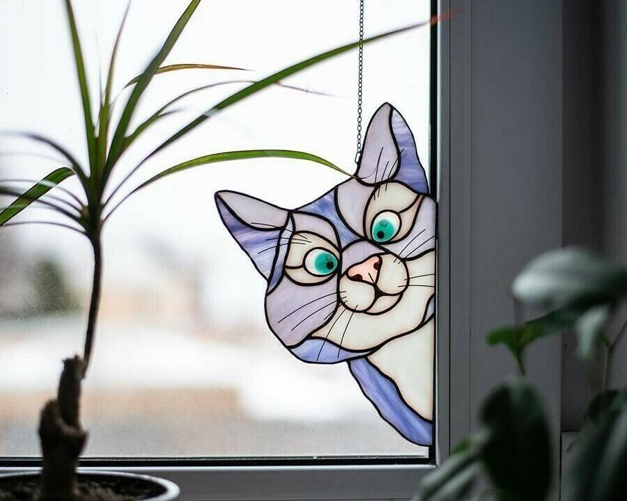 🔥Hot Sale-😻Handmade Stain Cat Suncatcher For Window