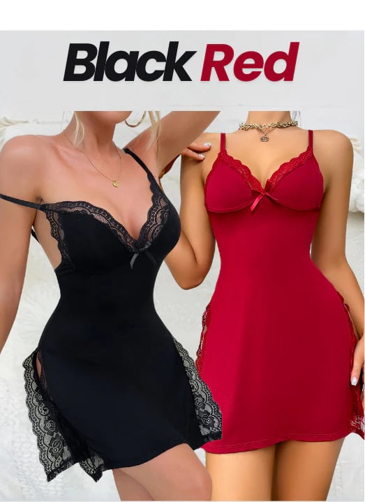 🔥Last Day Promotion 70% OFF🔥 - Lace Trim Slit Bowknot Decor Sleep Dress🎉