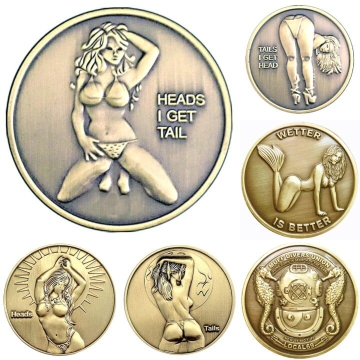 😍Sexy Woman Get Tails Head Collectable Novelty Coin Adult Challenge💋