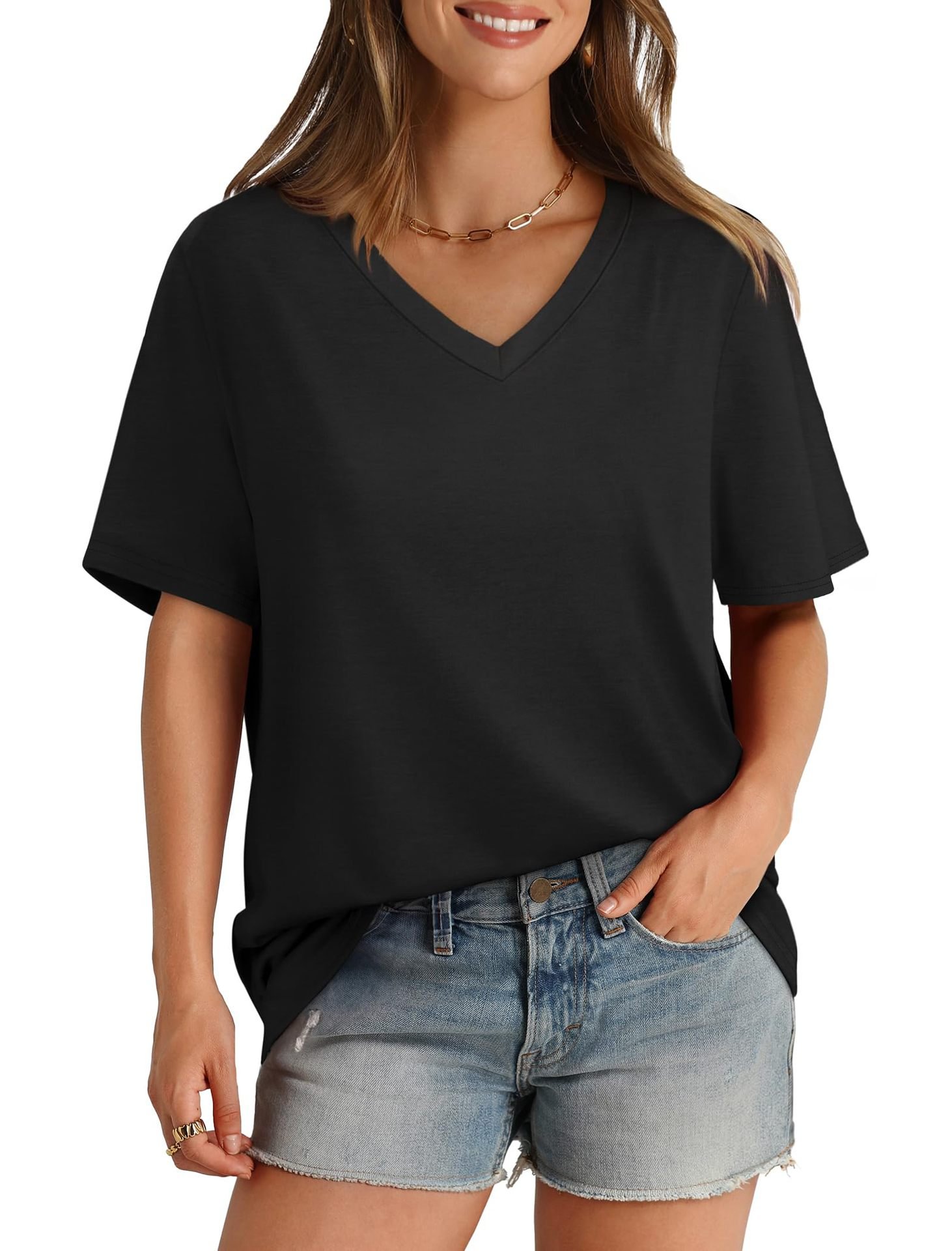 💖Last Day Promotion 49% OFF✨Womens T Shirts V Neck Short Sleeve Casual Loose Tees Tops 2025 Trending Now👚
