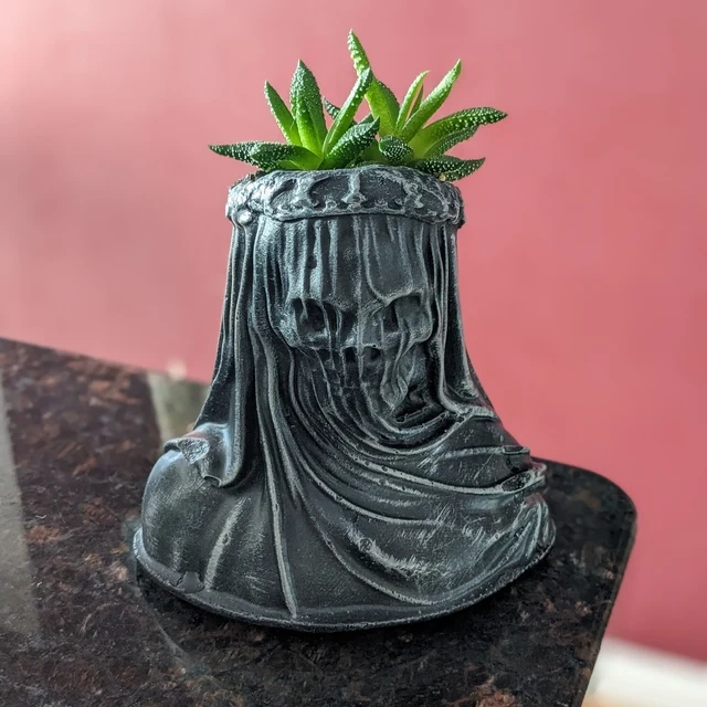 Veiled Skull Planter, Horror Pot, Cement Planter 1
