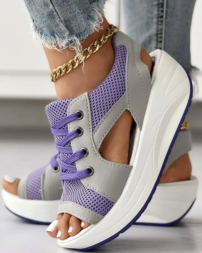 🔥Last Day Promotion 50% OFF🔥 - Contrast Paneled Cutout Lace-up Muffin Sandals👡