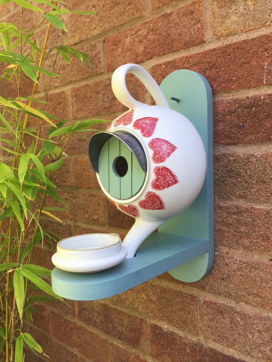 William Morris Teal Teapot Bird House and Feeder